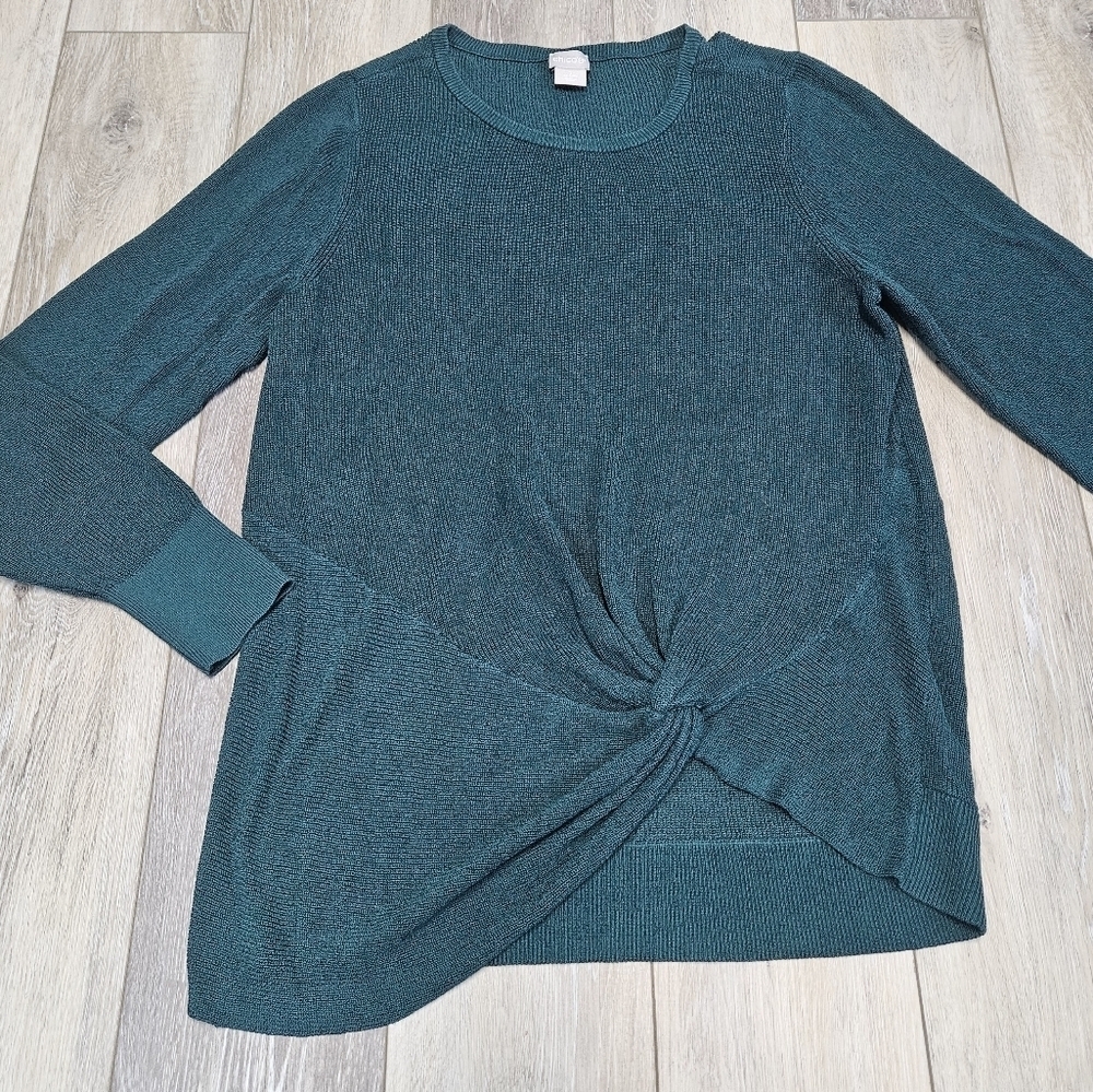 Chico's Green Twist Front Sweater Tunic Long Sleeve Women's 2 Large Classic